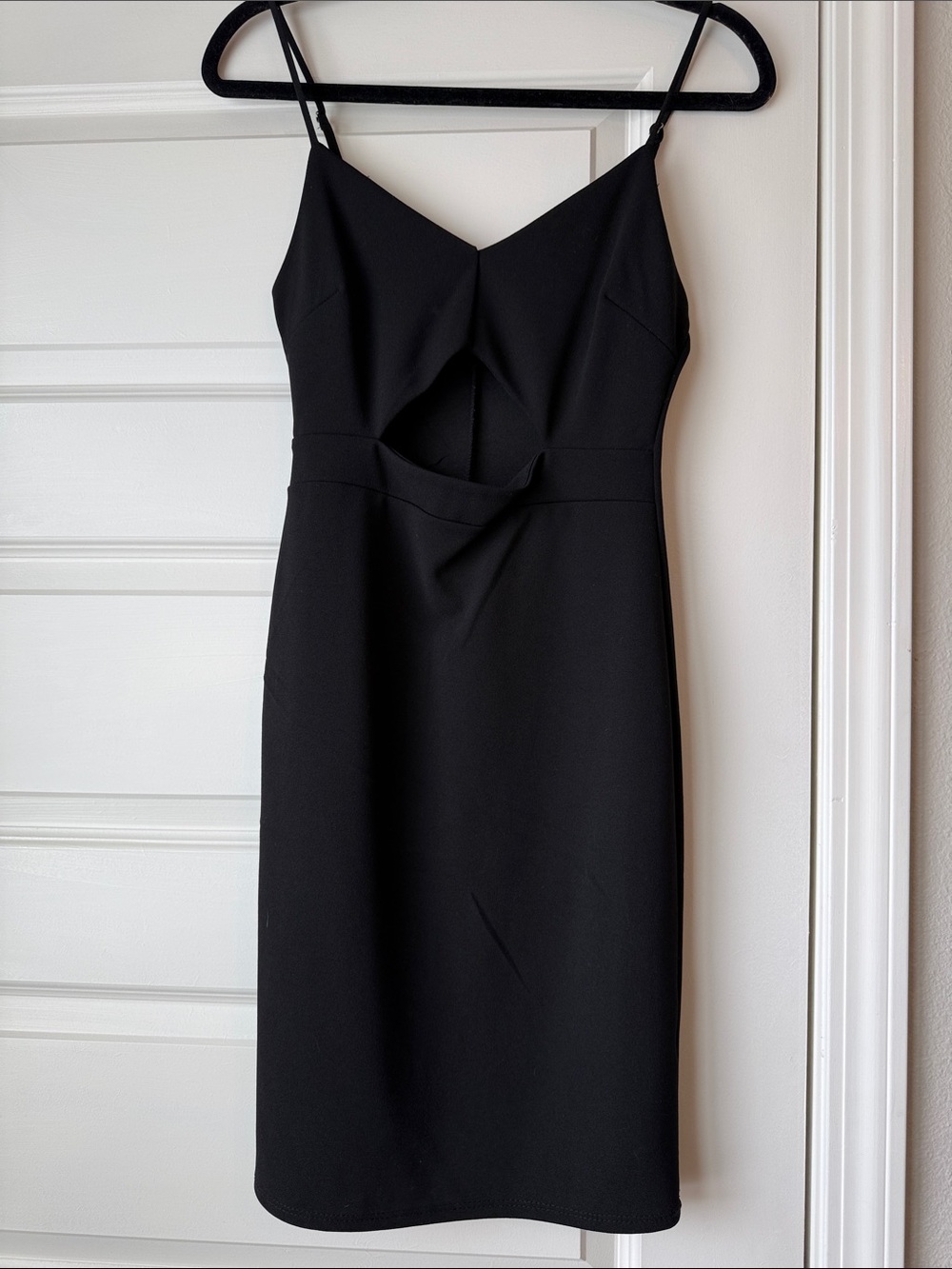 Lulu's Black Spaghetti-Strap Midi Dress with Front Cutout